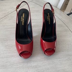 Saint Laurent Paris Red Patent Leather Platform Sling Backs sz 39